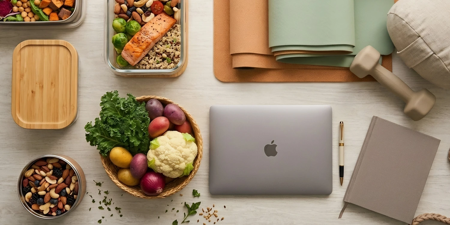 Symbole für gesunde Ernährung, Achtsamkeit, Rückengesundheit